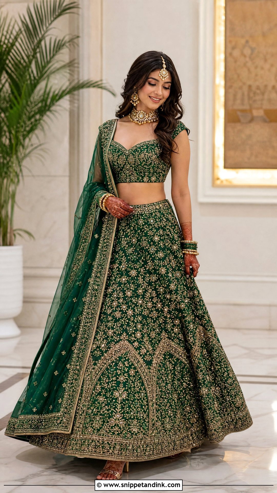 Emerald Green Sangeet Lehenga - Snippet and Ink - 25 Bridal Sangeet Outfit Indian Weddings Ideas