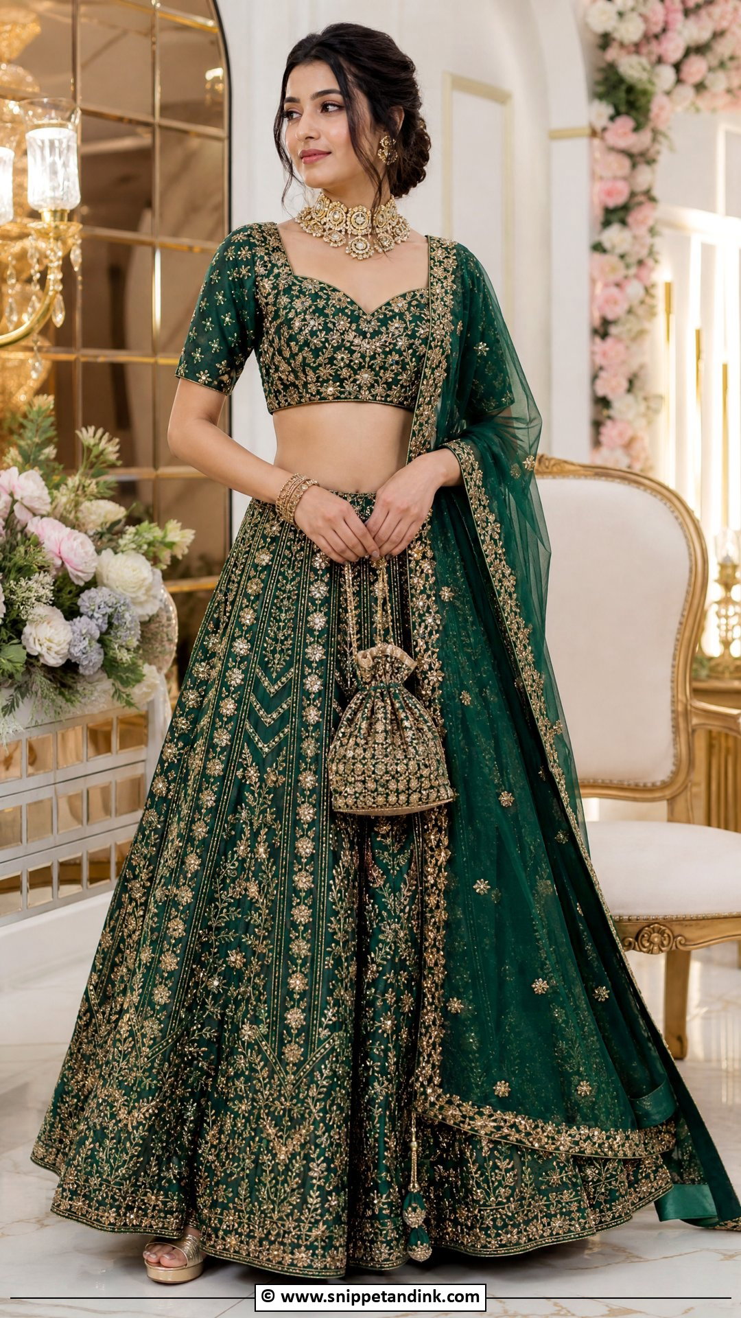 Emerald Green Sangeet Lehenga - Snippet and Ink - 35 Bridal Sangeet Outfit Ideas