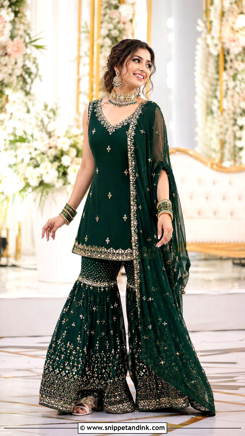 Emerald Green Sangeet Sharara - Snippet and Ink - 25 Sangeet Outfits for Bride