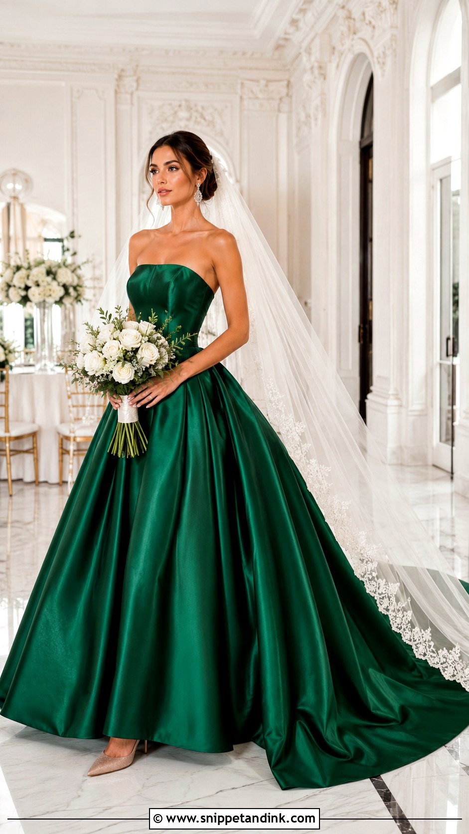 Emerald Green Satin Ball Gown Bridal Dress - Snippet and Ink - 20 Emerald Green Bridal Dress Ideas