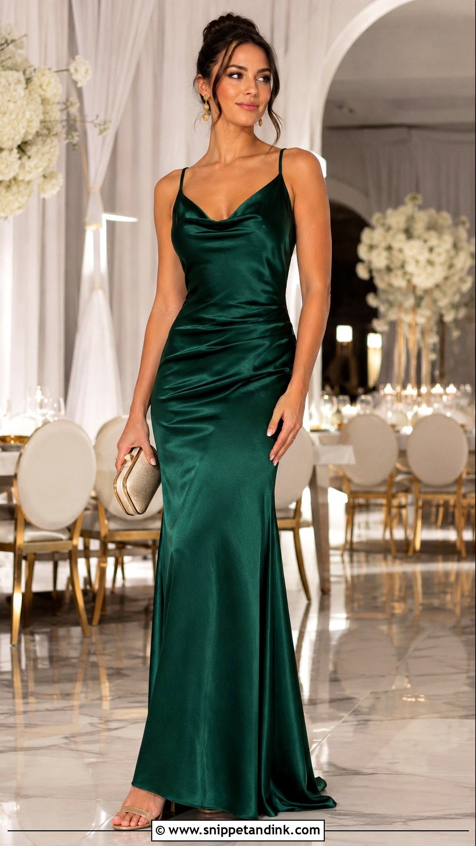 Emerald Green Satin Cowl Neck Maid of Honor Dress - Snippet and Ink - 20 Emerald Green Maid of Honor Dress Ideas