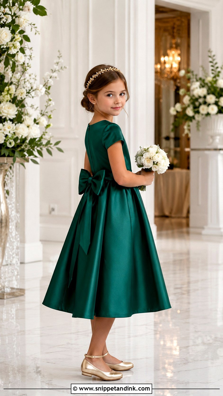 Emerald Green Satin Girl Wedding Dress - Snippet and Ink - 20 Girl Dresses for Wedding