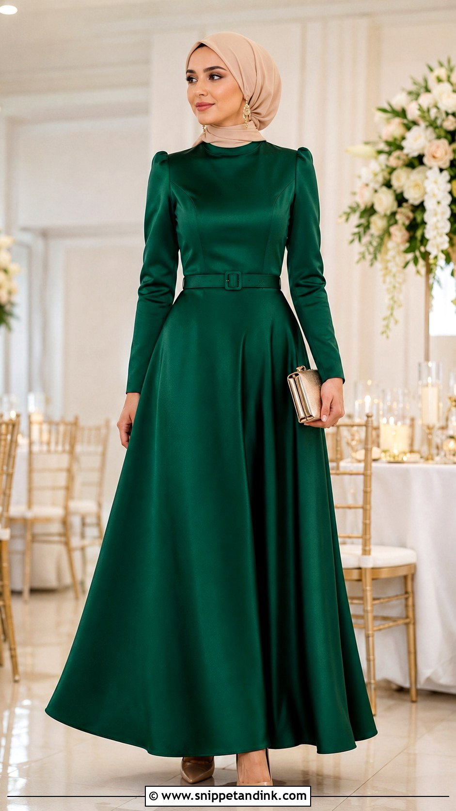 Emerald Green Satin Hijab Dress - Snippet and Ink - 20 Hijab Dresses for Wedding Party