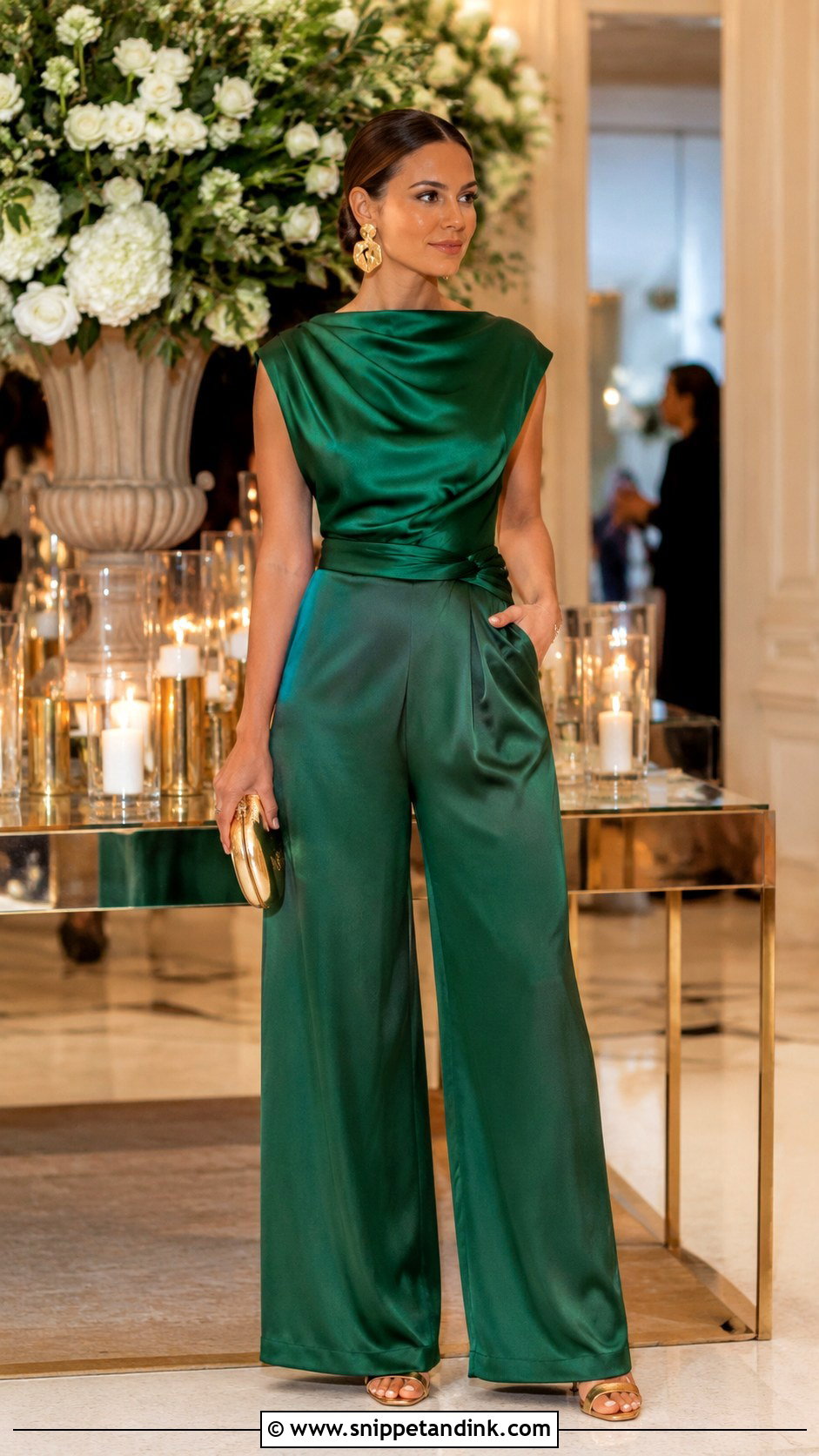 Emerald Green Satin Jumpsuit Wedding Outfit - Snippet and Ink - 20 Green Jumpsuit Wedding Outfit Ideas