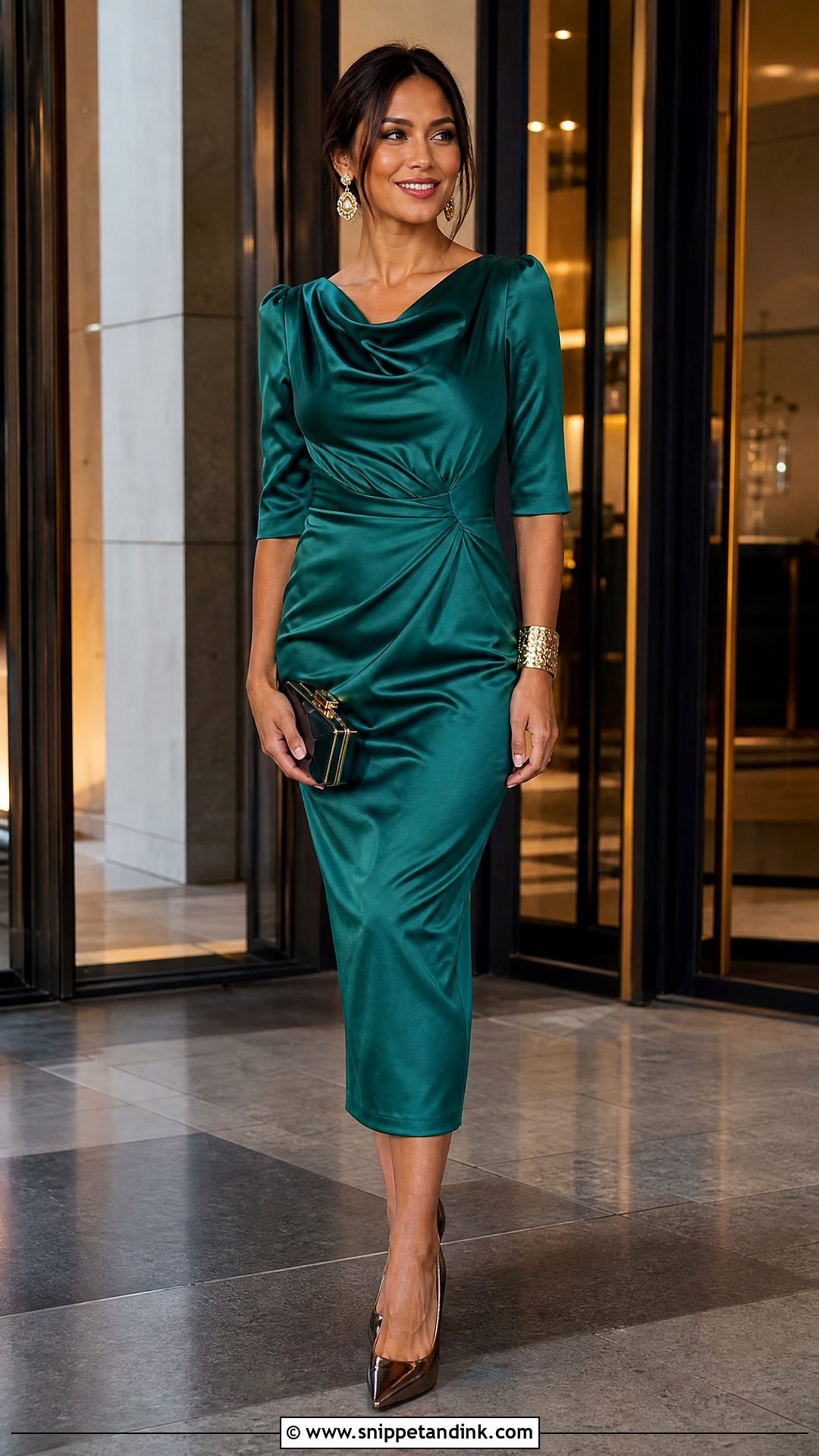 Emerald Green Satin Wedding Sponsor Midi Dress - Snippet and Ink - 20 Wedding Sponsors Outfit Ideas