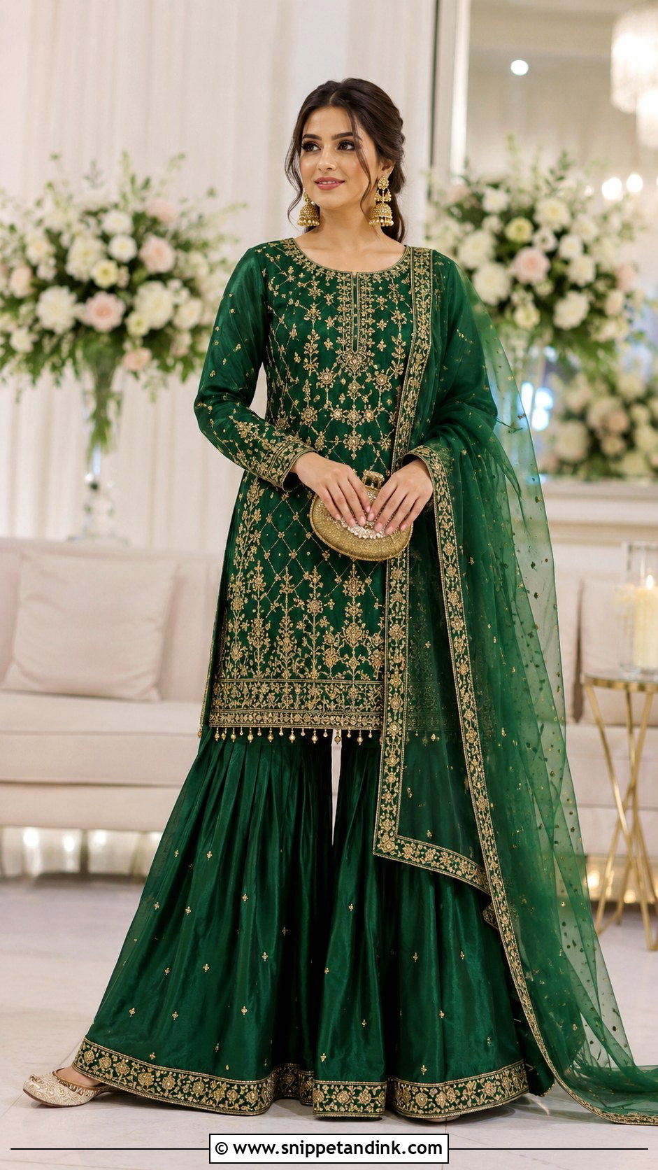 Emerald Green Sharara With Long Kameez - Snippet and Ink - 20 Pakistani Sharara Designs for Wedding