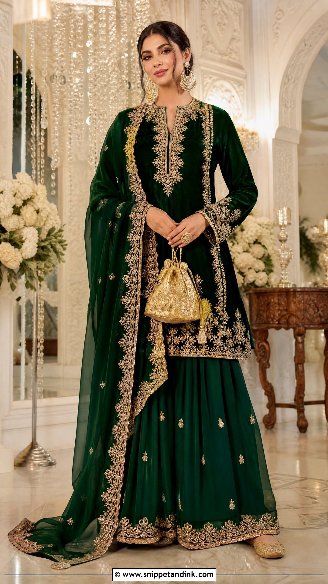 Emerald Green Sharara With Velvet Kurta - Snippet and Ink - 20 Stylish Sharara Designs for Wedding