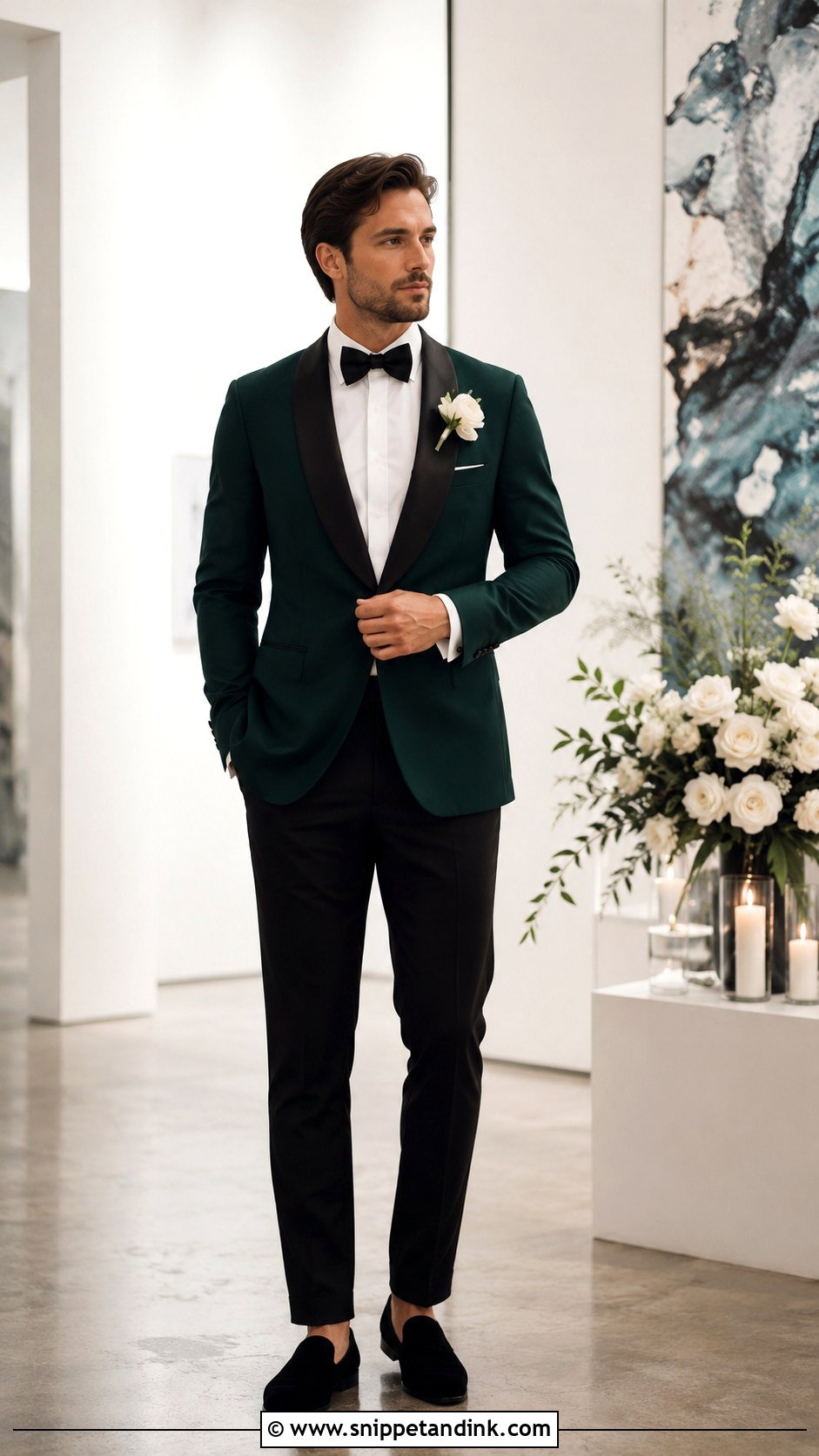 Emerald Green Shawl Collar Tuxedo Outfit - Snippet and Ink - 20 Emerald Green Tuxedo Wedding Ideas