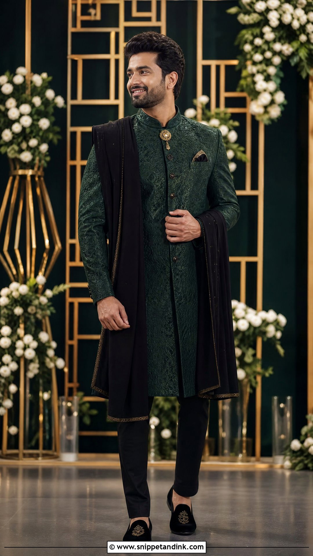 Emerald Green Sherwani Sangeet Outfit - Snippet and Ink - 20 Virat Kohli Wedding Dress Ideas