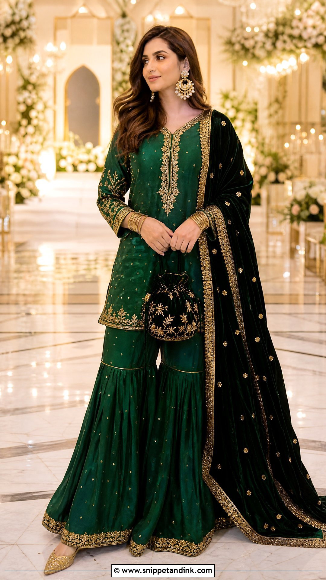 Emerald Green Silk Gharara - Snippet and Ink - 20 Pakistani Silk Wedding Dress Ideas