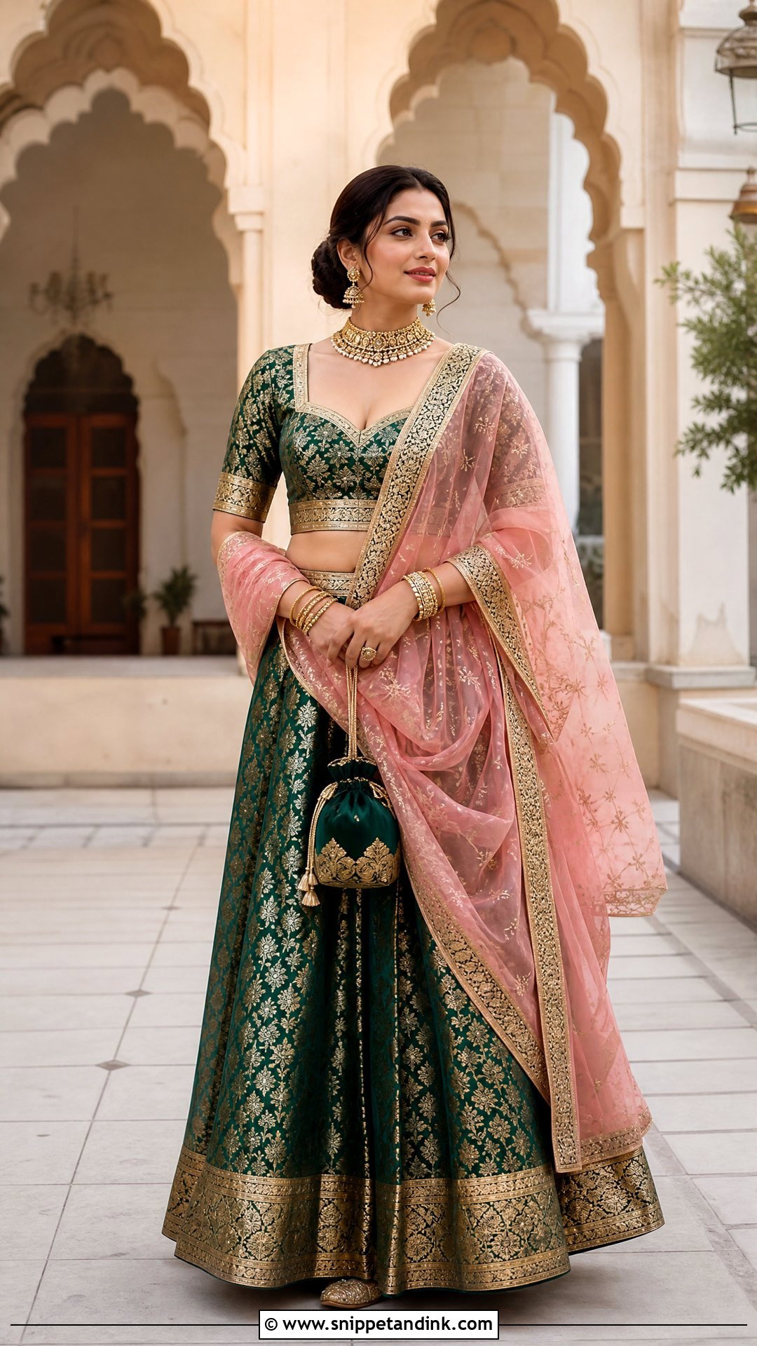 Emerald Green Silk Lehenga - Snippet and Ink - 20 Wedding Lenghas Ideas