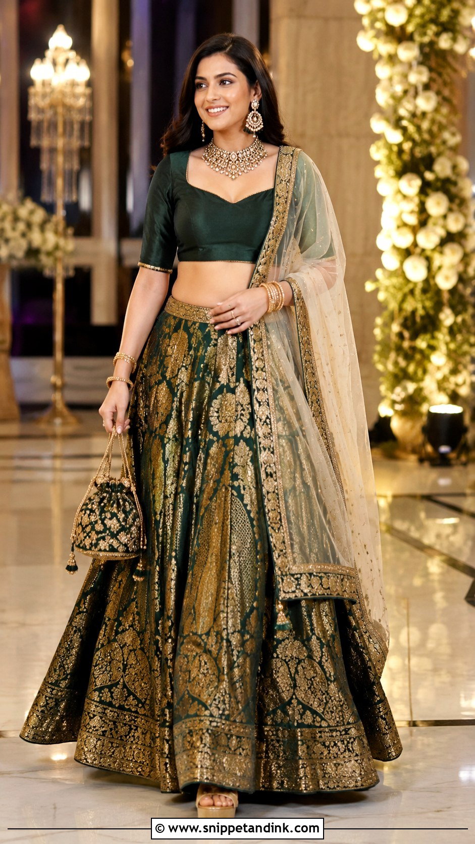 Emerald Green Silk Lehenga - Snippet and Ink - 20 Indian Weddings Lehnga Designs