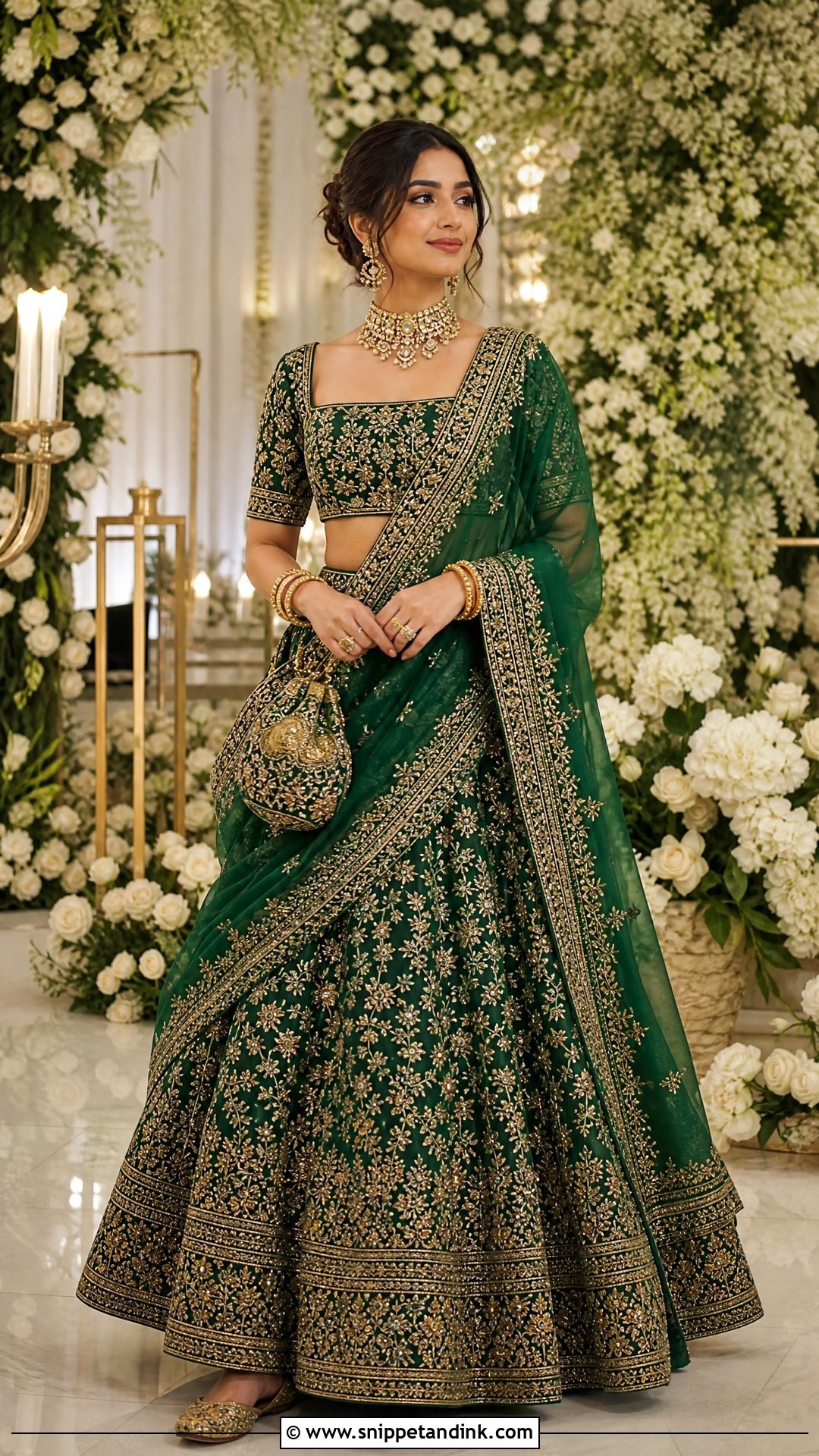 Emerald Green Silk Wedding Lehenga - Snippet and Ink - 20 Lenghas for Wedding Ideas