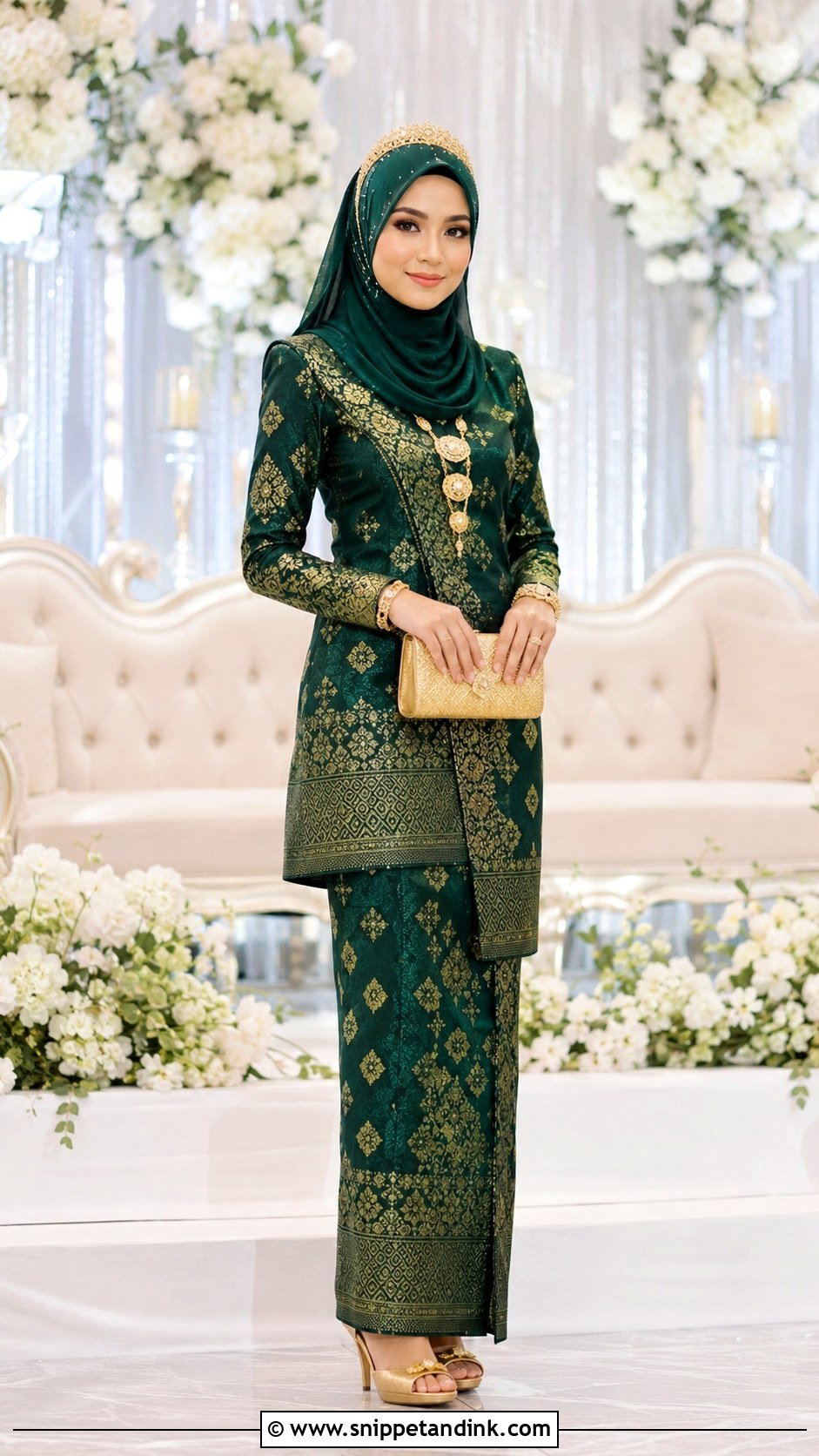 Emerald Green Songket Dress - Snippet and Ink - 30 Malay Wedding Dress Ideas