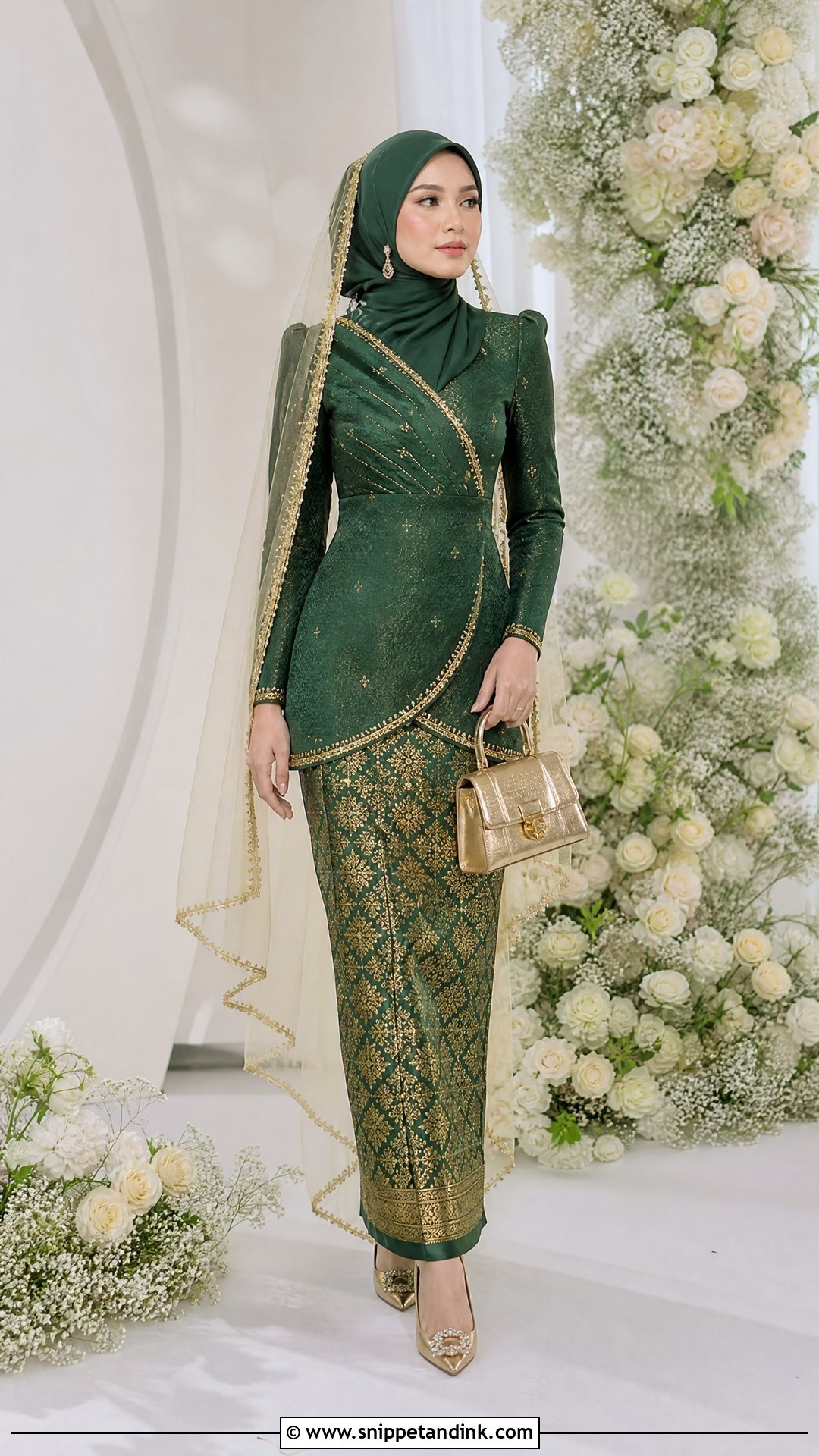 Emerald Green Songket Kurung Moden - Snippet and Ink - 20 Wedding Songket Ideas