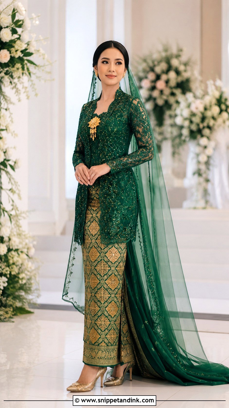 Emerald Green Songket Wedding Dress - Snippet and Ink - 30 Songket Wedding Dress Ideas
