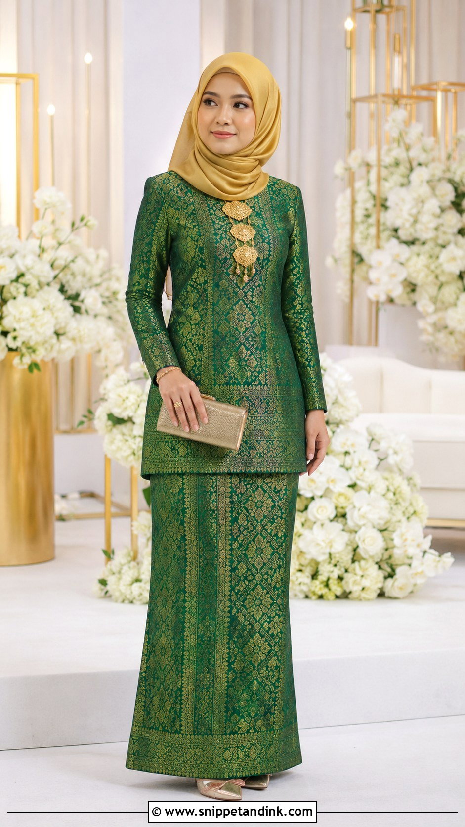 Emerald Green Songket Wedding Dress - Snippet and Ink - 25 Malay Songket Wedding Dress Ideas