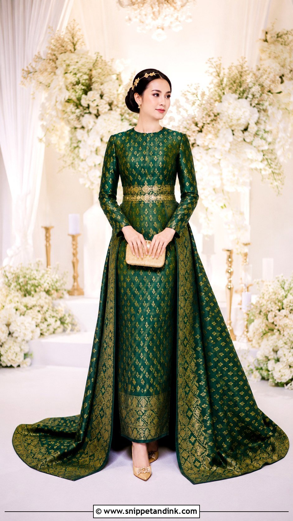 Emerald Green Songket Wedding Dress - Snippet and Ink - 20 Modern Songket Wedding Dress Ideas