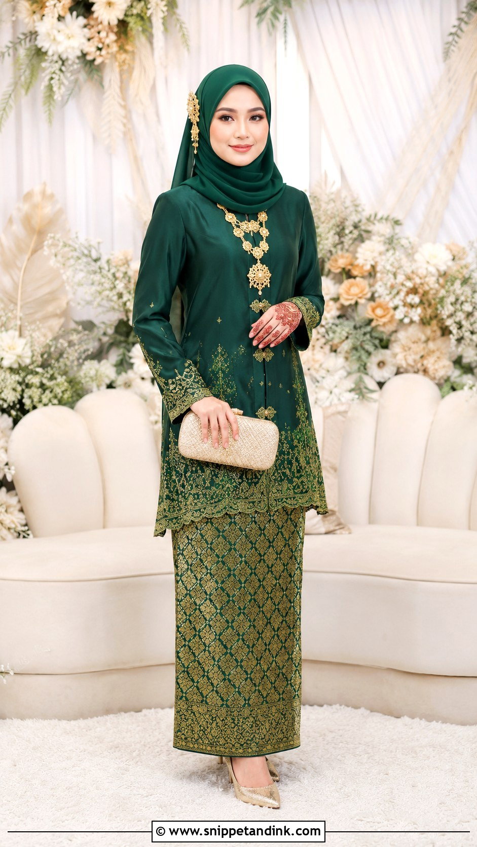 Emerald Green Songket Wedding Dress Hijab - Snippet and Ink - 20 Malaysia Wedding Dress Hijab Ideas