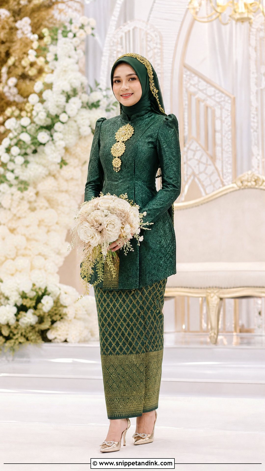 Emerald Green Songket Wedding Dress - Snippet and Ink - 25 Melayu Wedding Dress Ideas