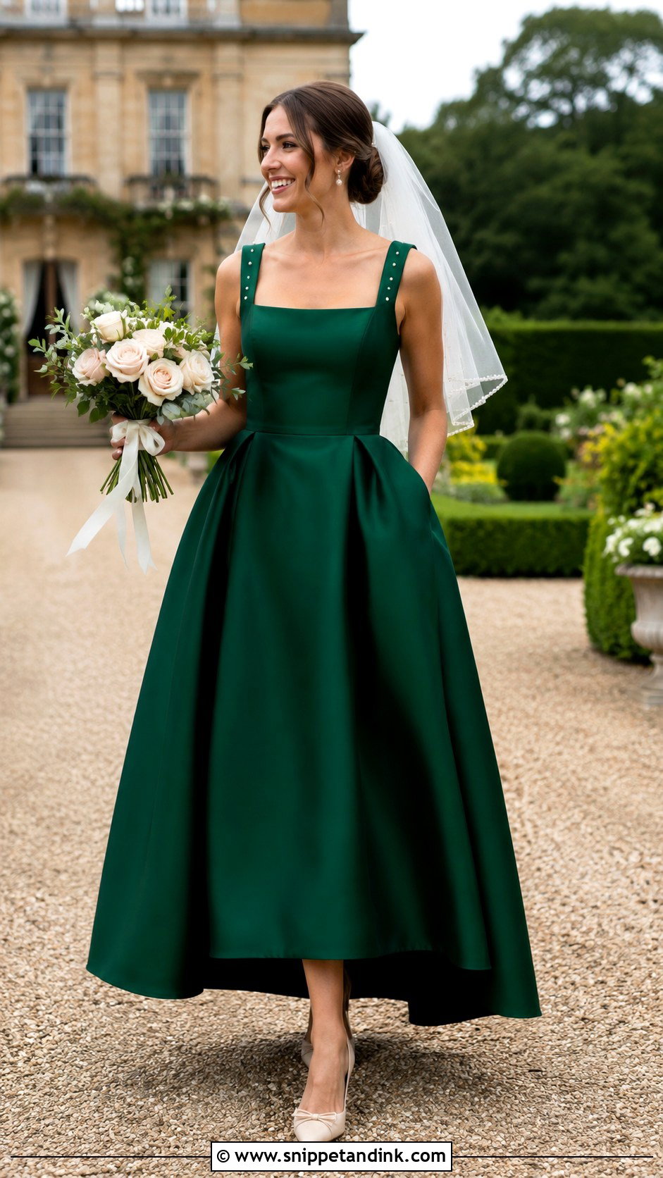 Emerald Green Square Neck Bridal Dress - Snippet and Ink - 20 Emerald Green Bridal Dress Ideas