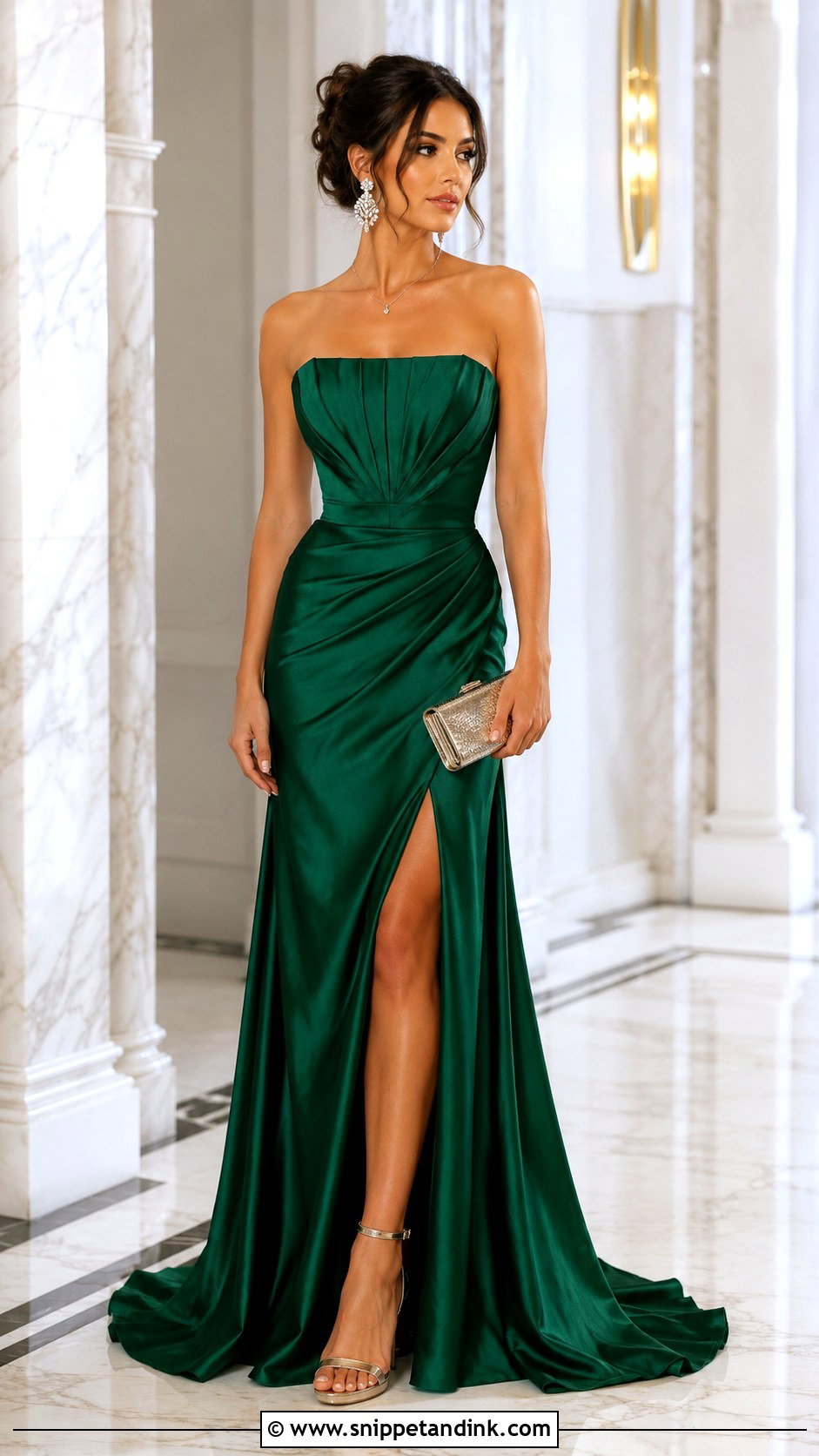 Emerald Green Strapless Gown Outfit - Snippet and Ink - 30 Emerald Green Gown Ideas