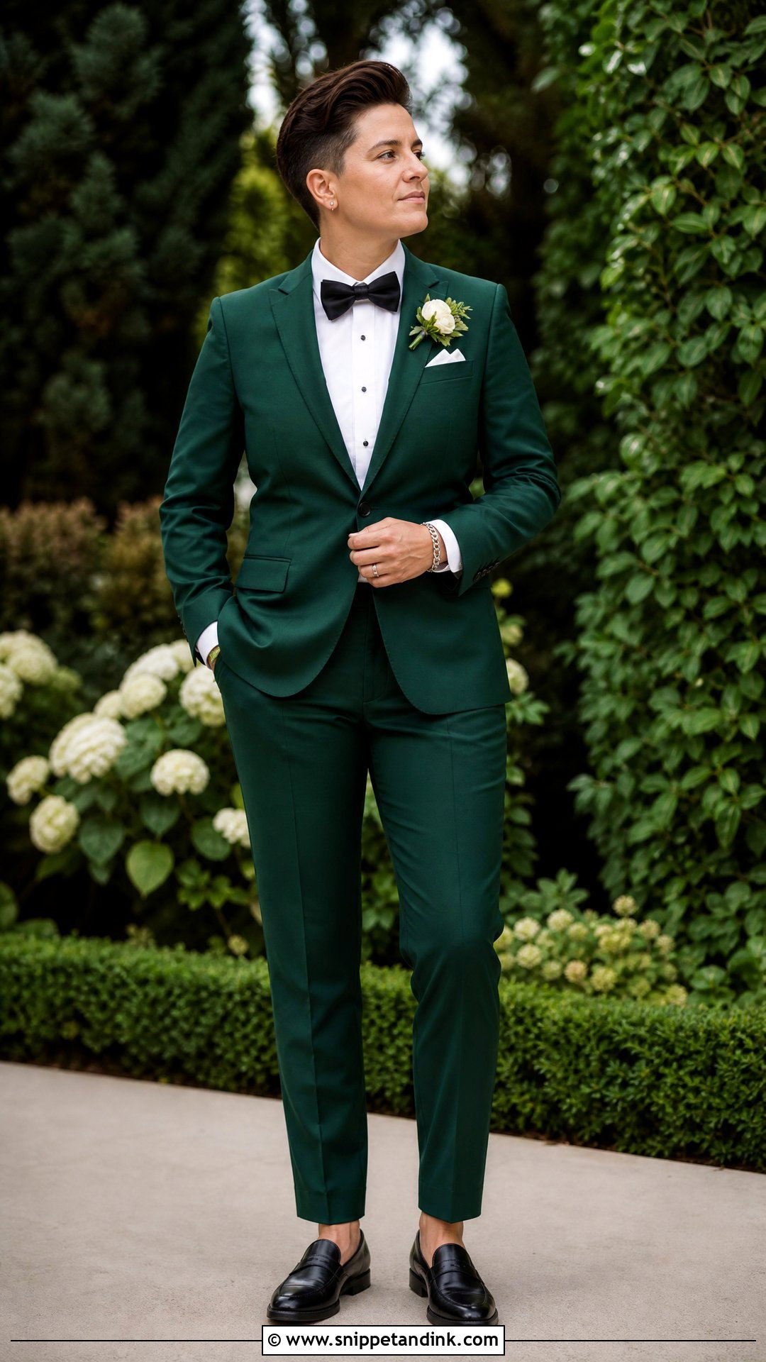 Emerald Green Suit Bride Outfit - Snippet and Ink - 25 Masc Bride Wedding Outfits