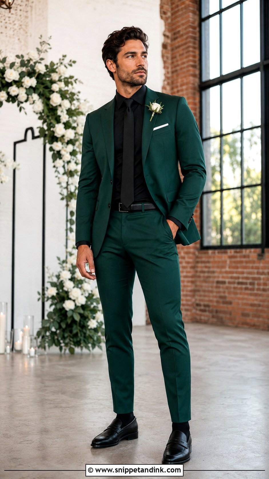 Emerald Green Suit With Black Shirt - Snippet and Ink - 20 Green Suit Wedding Party Ideas