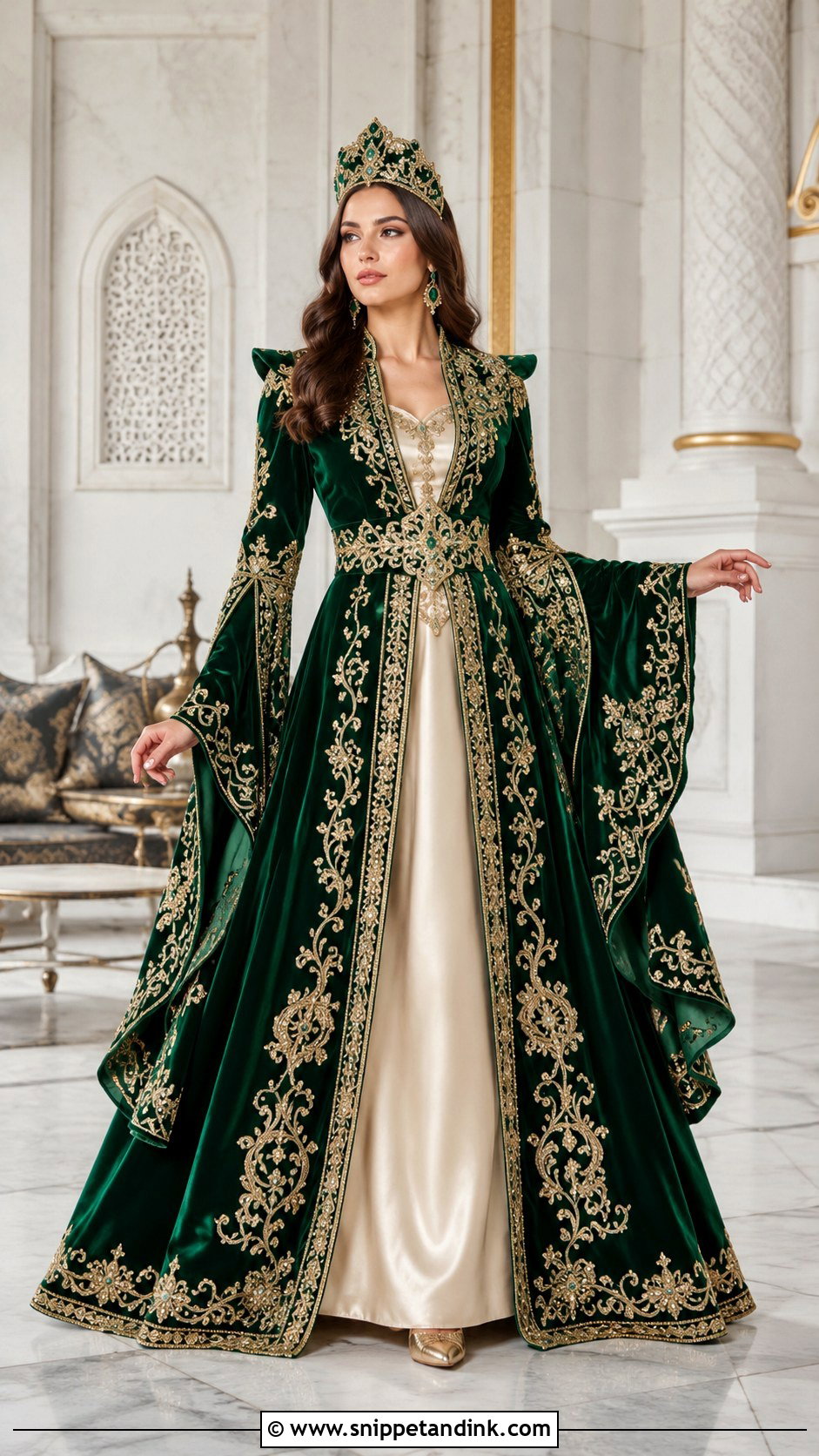 Emerald Green Turkish Bridal Kaftan - Snippet and Ink - 20 Traditional Turkish Wedding Dress Ideas