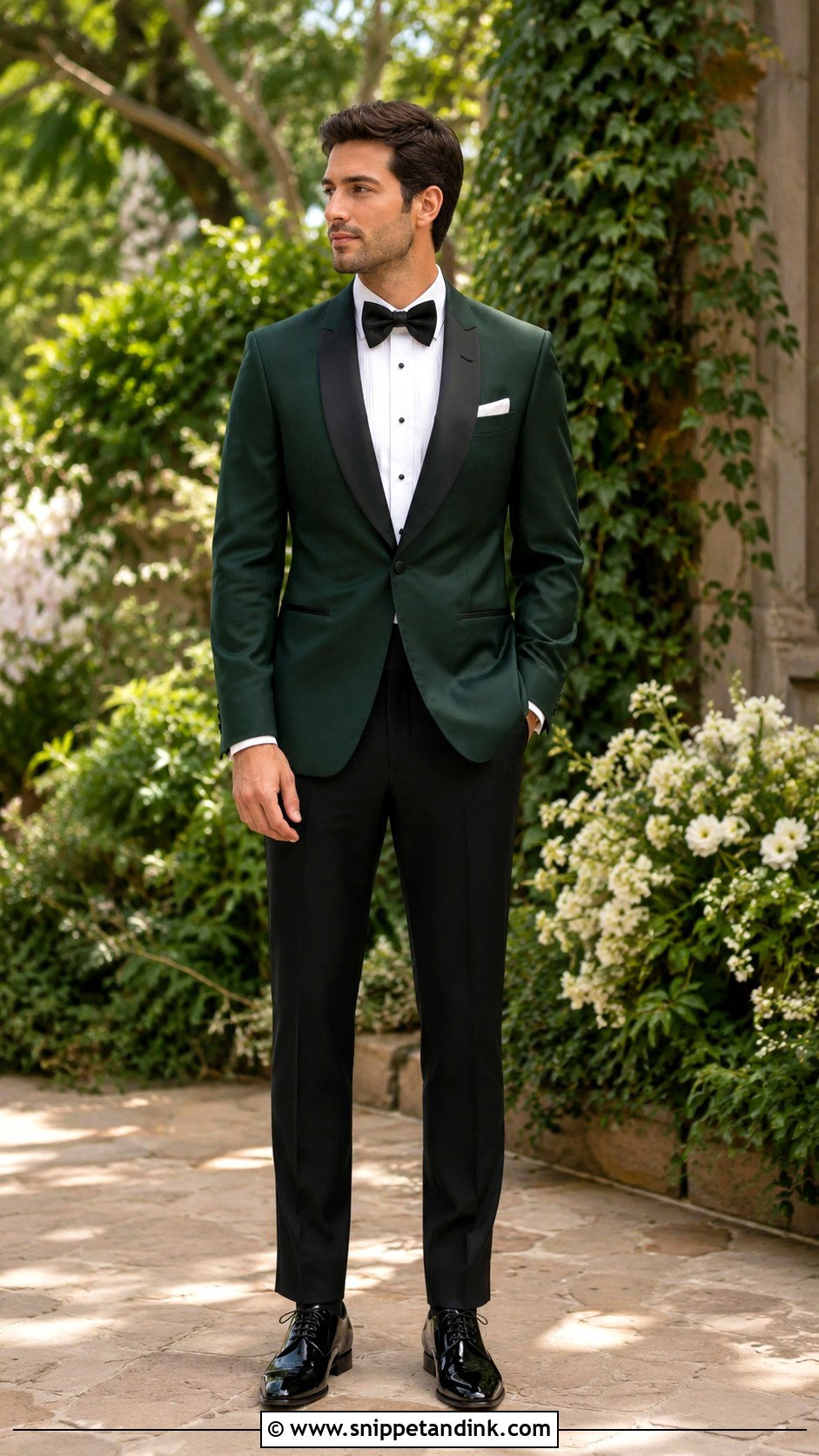 Emerald Green Tuxedo Wedding Look - Snippet and Ink - 30 Tuxedo Wedding Ideas