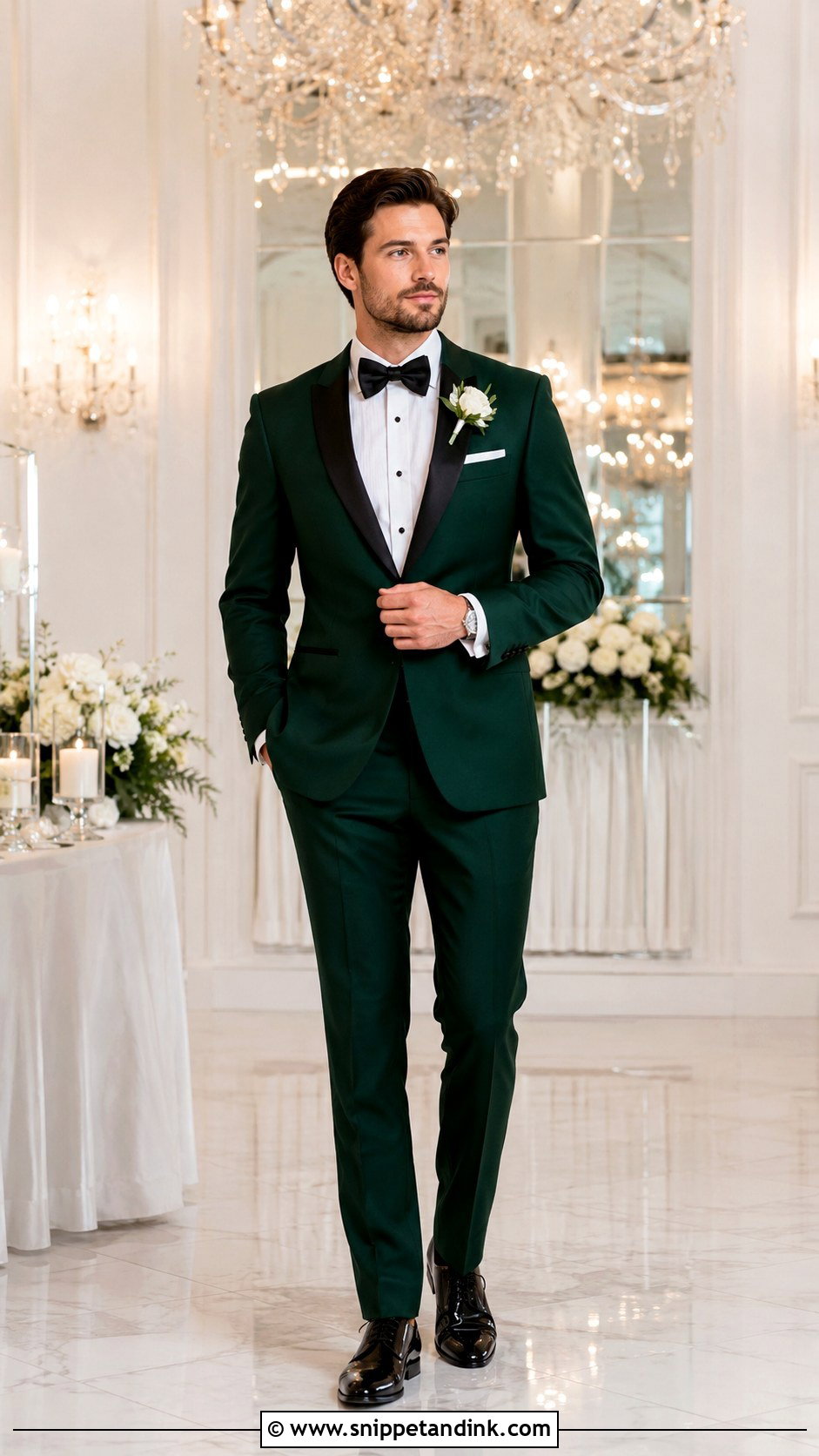 Emerald Green Tuxedo With Black Bow Tie - Snippet and Ink - 20 Emerald Green Tuxedo Wedding Ideas