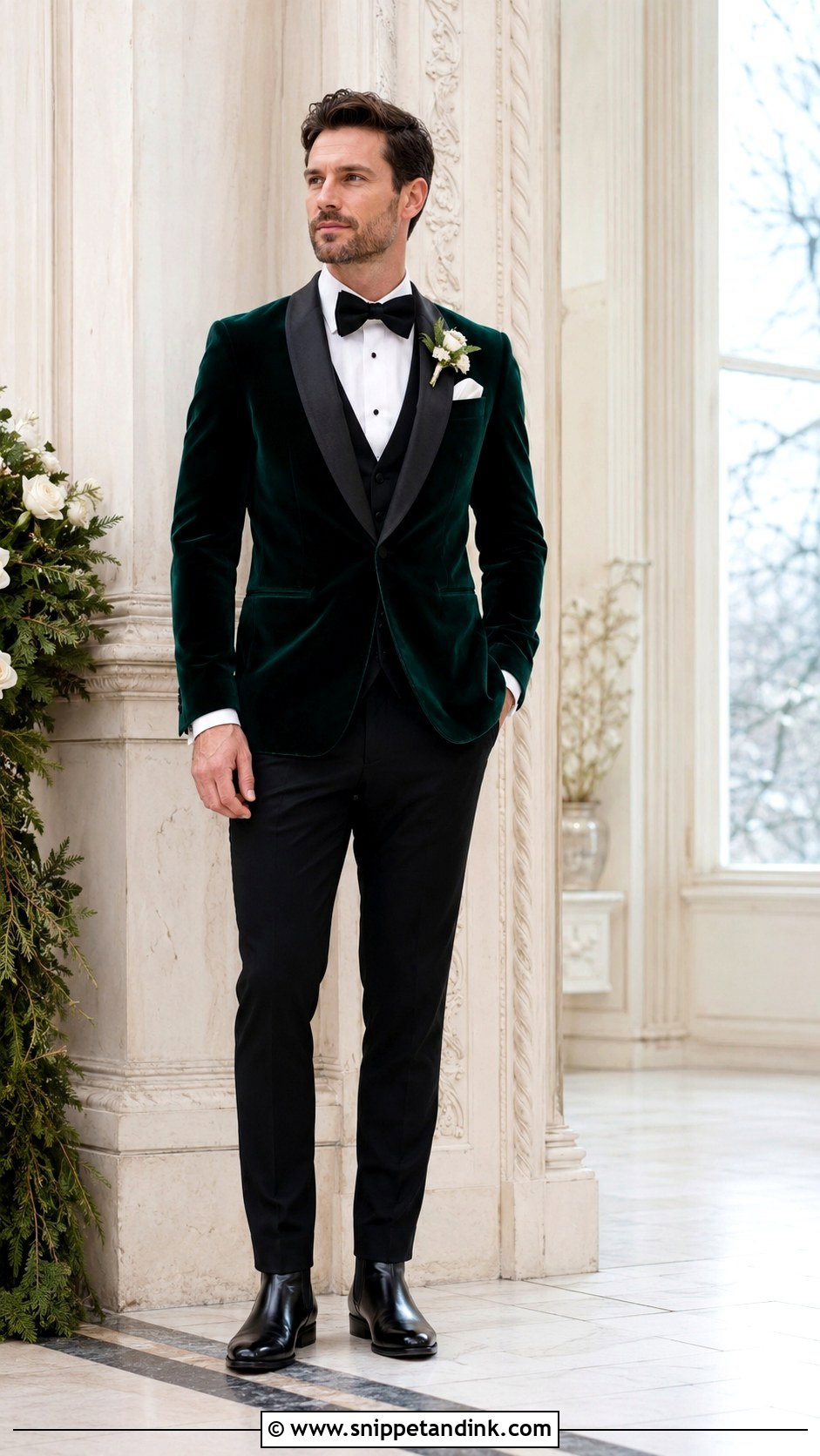 Emerald Green Tuxedo With Black Dress Boots - Snippet and Ink - 20 Emerald Green Tuxedo Wedding Ideas