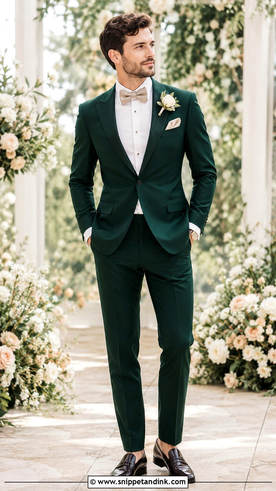 Emerald Green Tuxedo With Ivory Shirt - Snippet and Ink - 20 Emerald Green Tuxedo Wedding Ideas