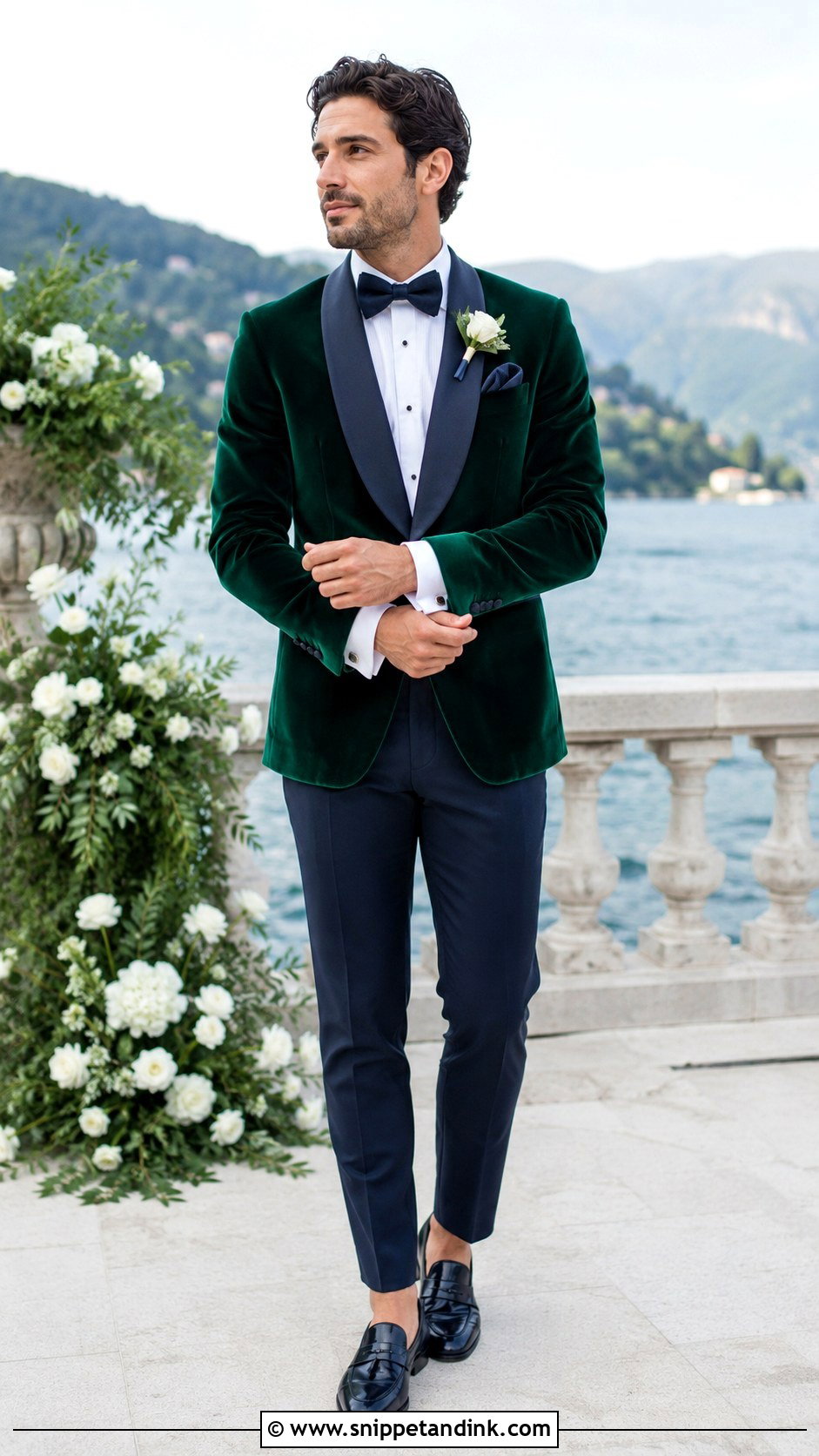 Emerald Green Tuxedo With Navy Accents - Snippet and Ink - 20 Emerald Green Tuxedo Wedding Ideas