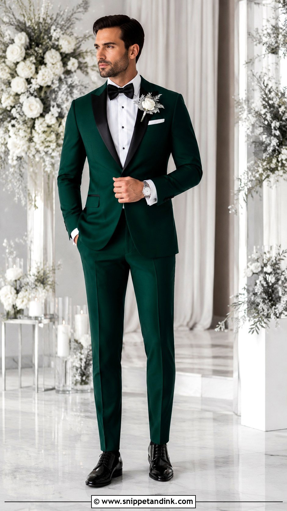 Emerald Green Tuxedo With Silver Accessories - Snippet and Ink - 20 Emerald Green Tuxedo Wedding Ideas