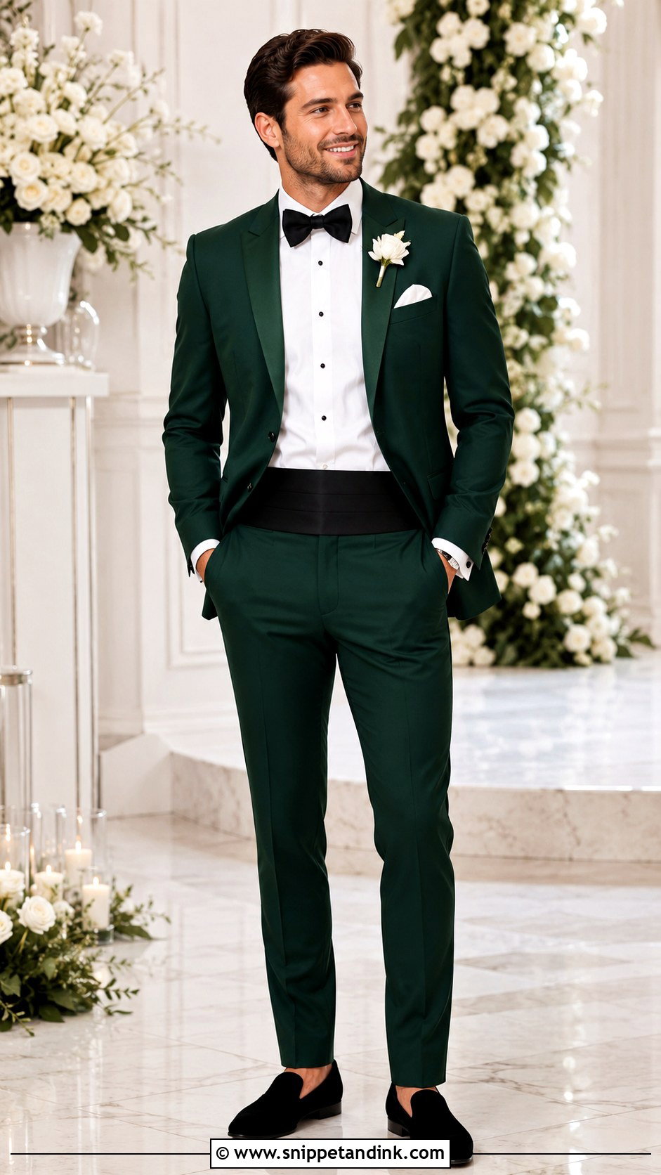 Emerald Green Tuxedo With Velvet Loafers - Snippet and Ink - 20 Emerald Green Tuxedo Wedding Ideas