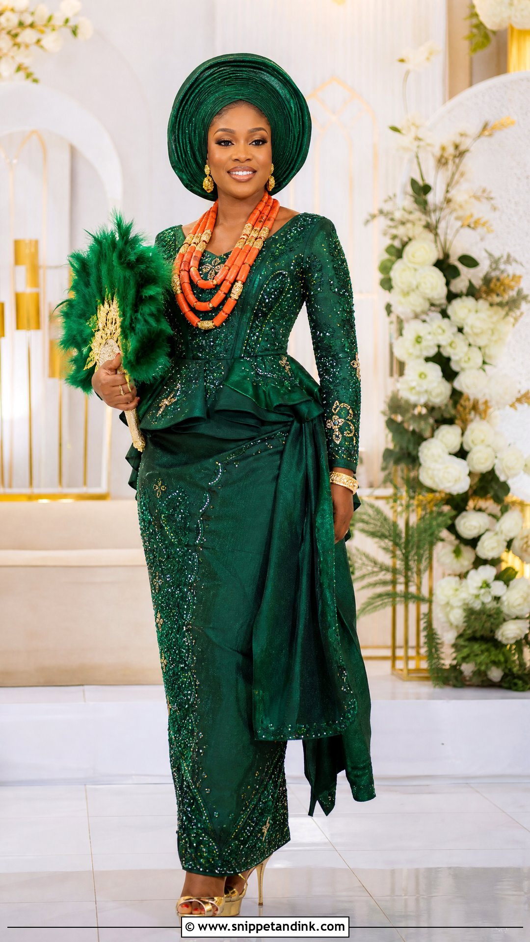 Emerald Green Urhobo Bride Outfit - Snippet and Ink - 20 Urhobo Bride Ideas