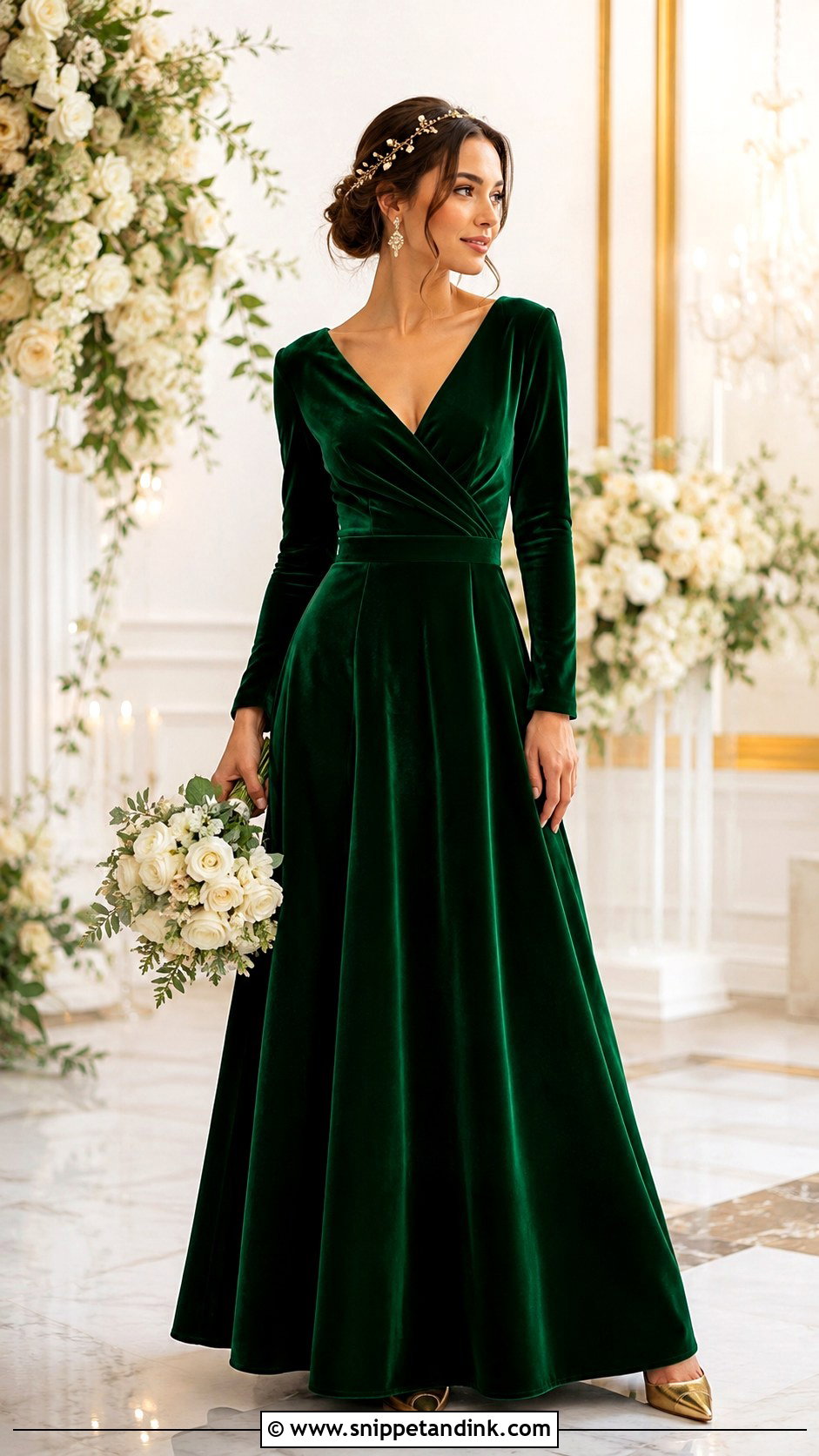 Emerald Green Velvet A Line Wedding Dress - Snippet and Ink - 20 Green Velvet Wedding Dress Ideas
