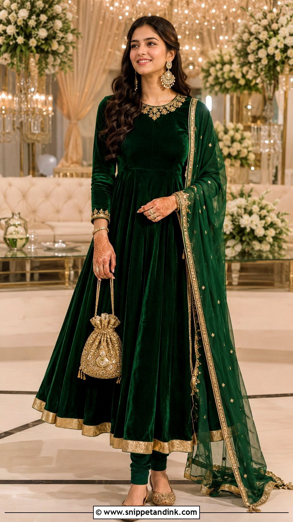 Emerald Green Velvet Anarkali Roka Outfit - Snippet and Ink - 20 Indian Roka Outfits