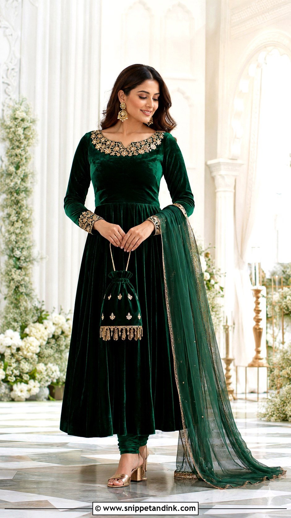 Emerald Green Velvet Anarkali Suit For Winter Wedding - Snippet and Ink - 20 Anarkali Suit for Wedding Ideas