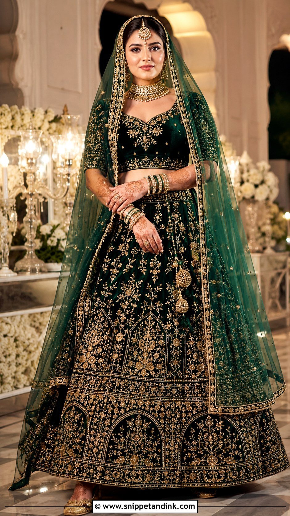 Emerald Green Velvet Bridal Lehenga - Snippet and Ink - 20 Green Indian Wedding Dress Ideas