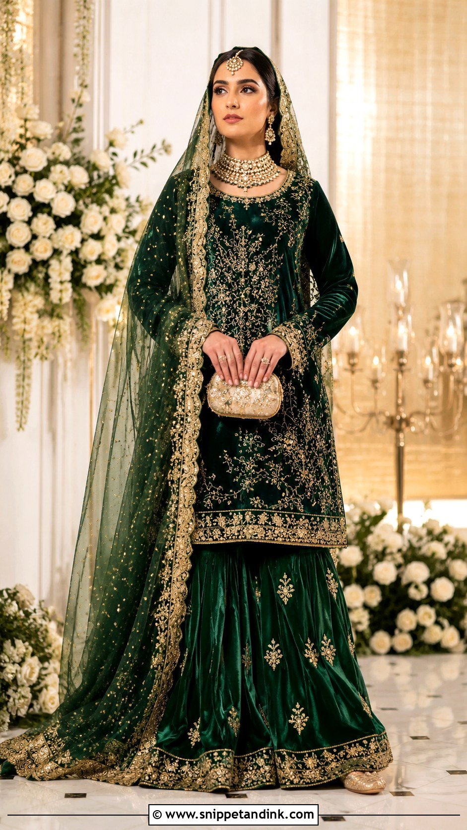 Emerald Green Velvet Bridal Sharara Suit - Snippet and Ink - 20 Bridal Sharara Suit Ideas