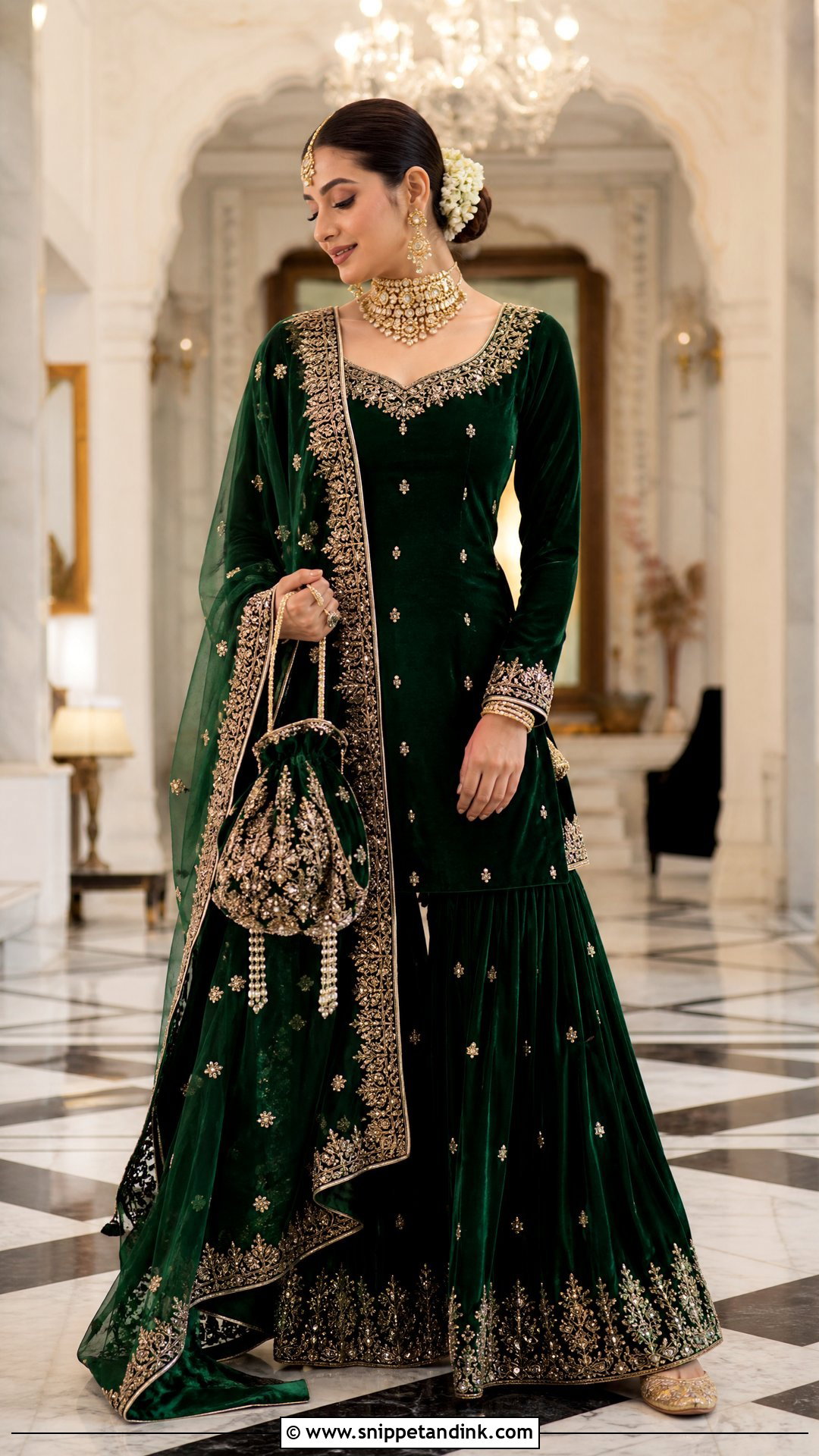Emerald Green Velvet Bridal Sharara - Snippet and Ink - 20 Sharara for Bride Ideas