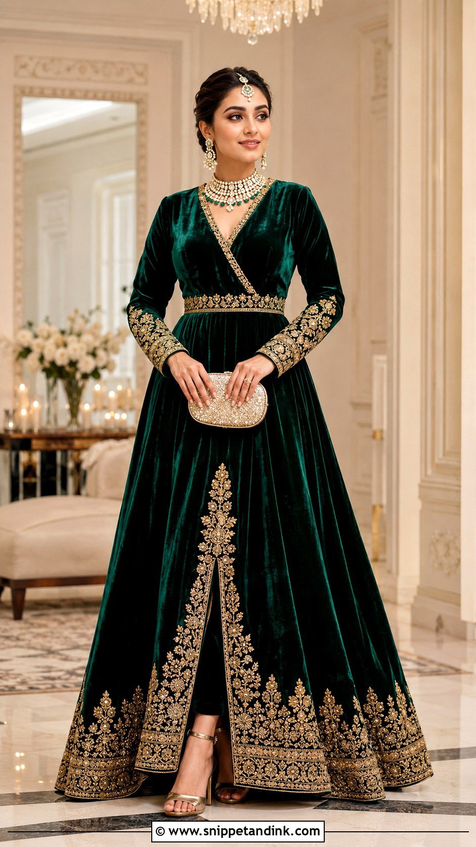 Emerald Green Velvet Indian Wedding Gown - Snippet and Ink - 20 Indian Wedding Gown Ideas