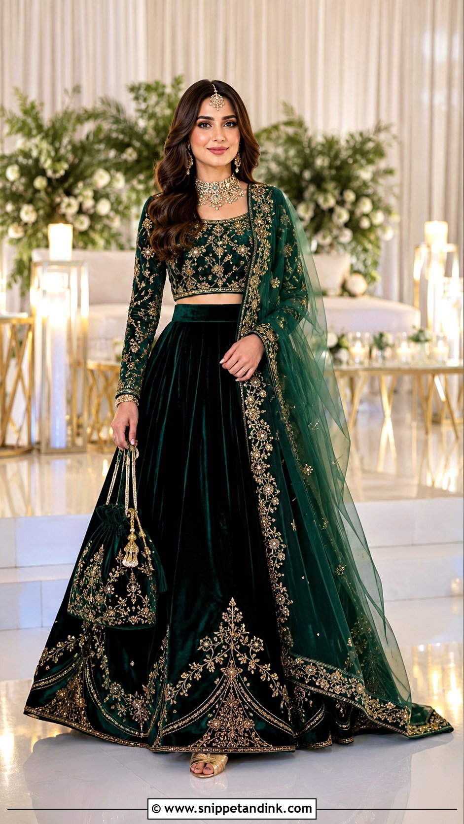 Emerald Green Velvet Lehenga Dress - Snippet and Ink - 30 Pakistani Wedding Dress Ideas