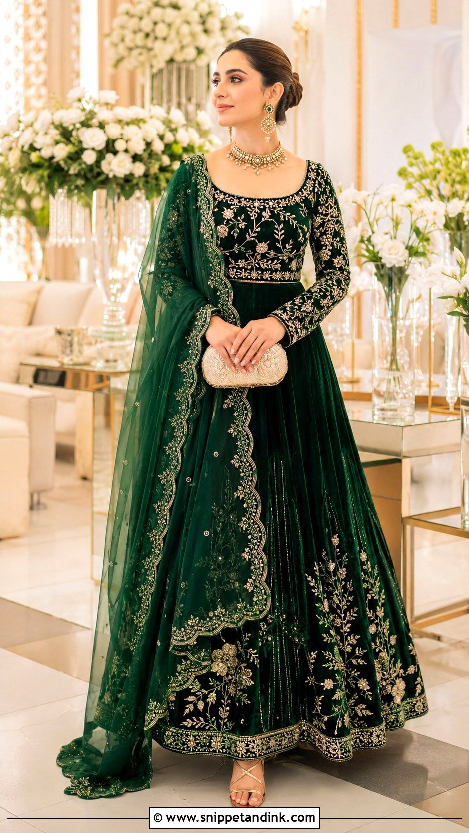 Emerald Green Velvet Lehenga Dress - Snippet and Ink - 25 Pakistani Wedding Dresses Sisters