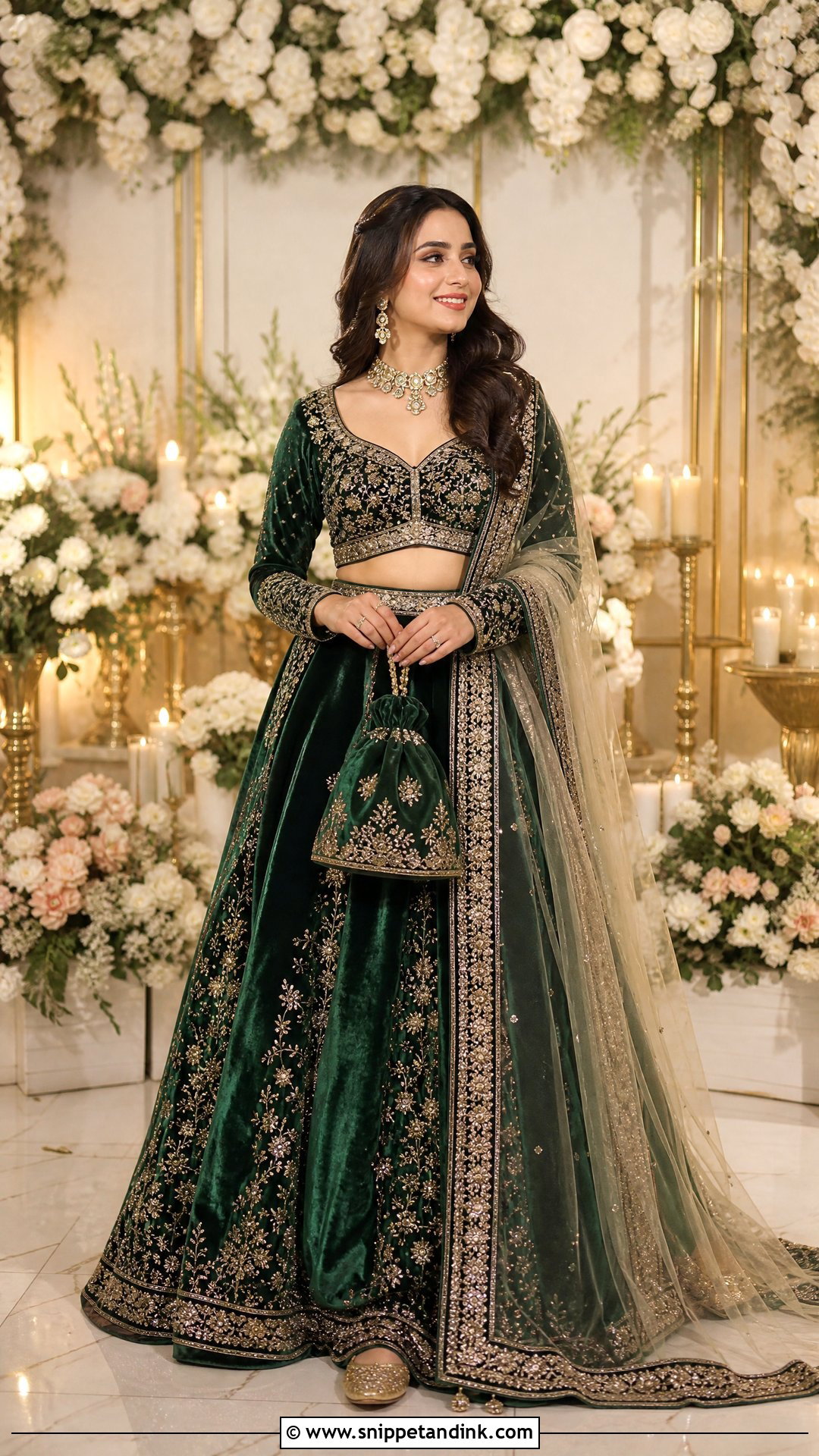 Emerald Green Velvet Lehenga for Sagan - Snippet and Ink - 20 Sagan Outfits for Bride