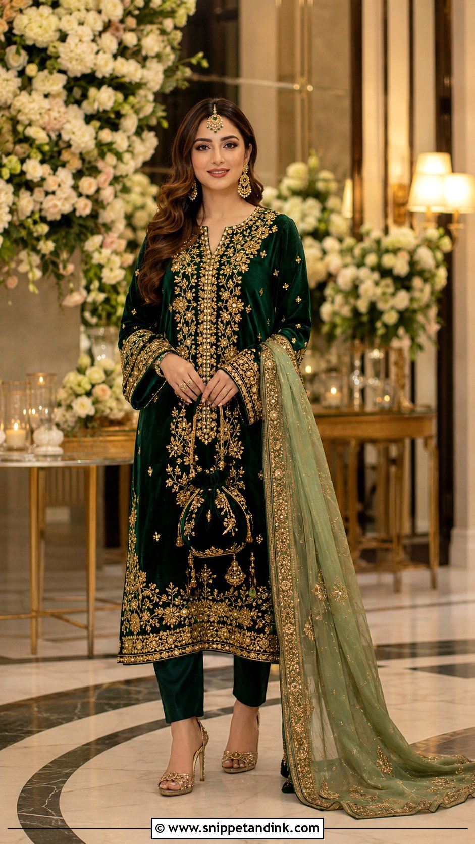 Emerald Green Velvet Mangni Dress - Snippet and Ink - 20 Mangni Dress Pakistani Bridal Ideas