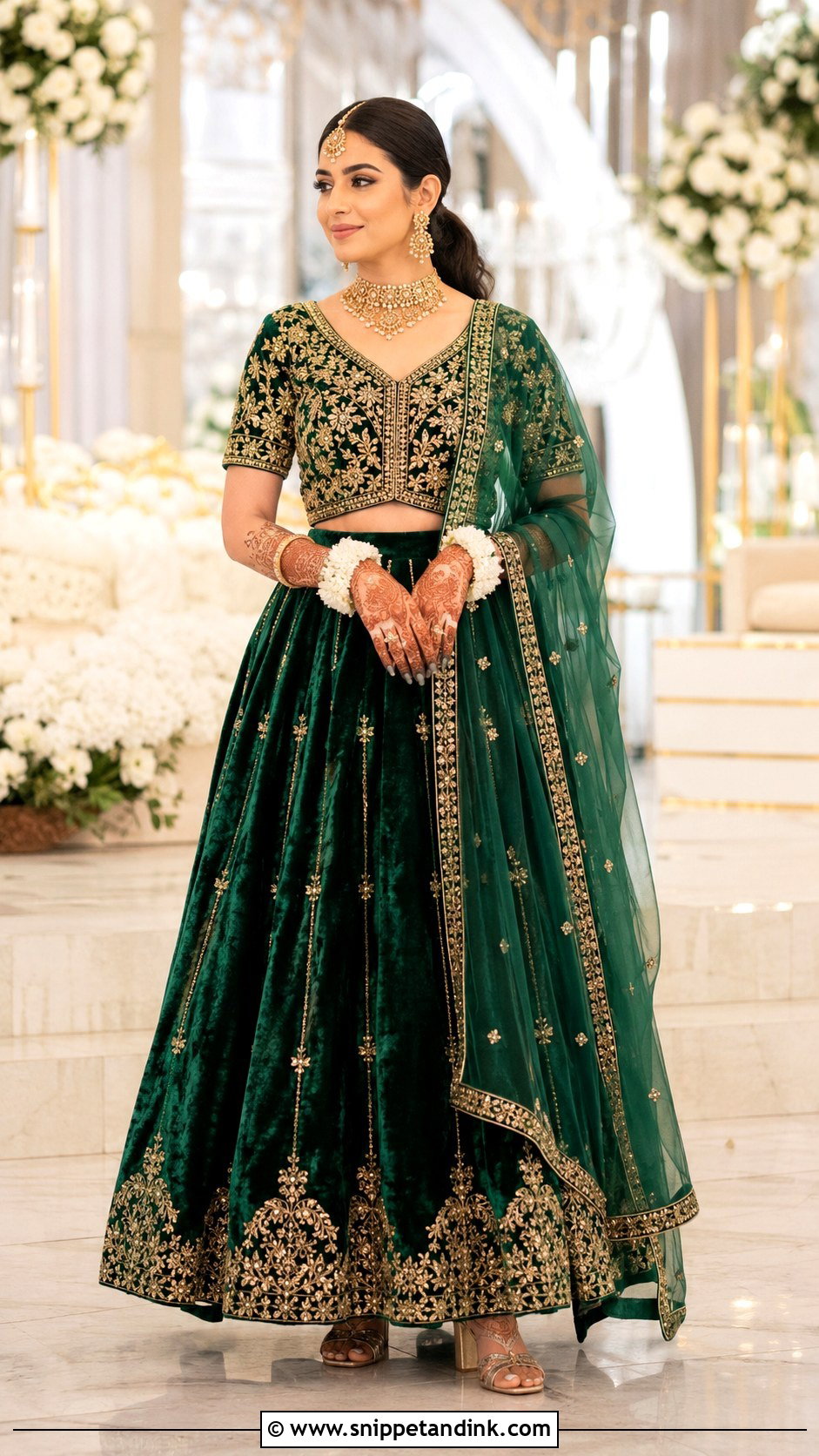 Emerald Green Velvet Mehandi Outfit - Snippet and Ink - 20 Mehandi Outfits for Bride