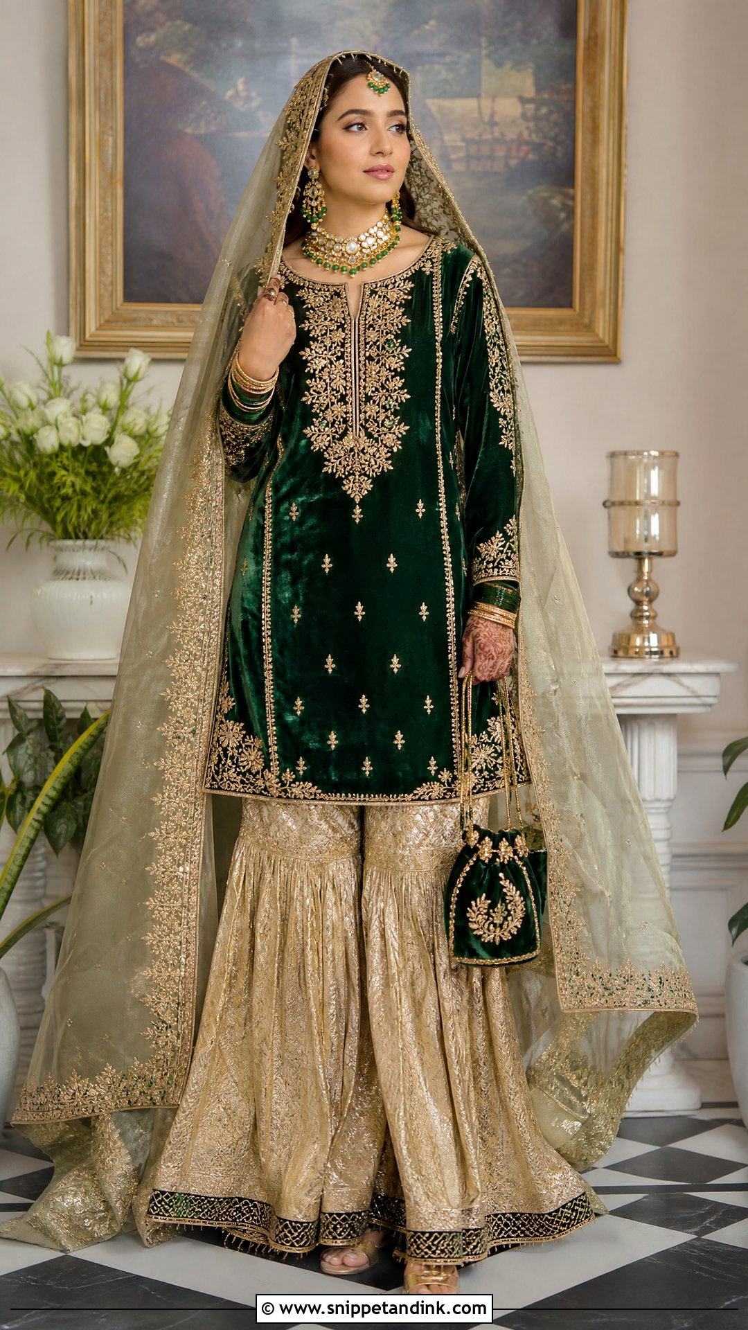 Emerald Green Velvet Nikkah Bridal Dress - Snippet and Ink - 20 Nikkah Bridal Dress Ideas